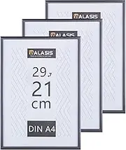 Walasis Picture Frame A4 Grey Frame: Set of 3 Document Frames DIN A4 (21 x 29.7 cm) for Certificates Collage Photo Modern Plastic Frame with Acrylic Glass
