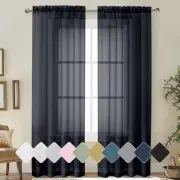Sheer Curtains Black 84 Inches Long 2 Panels Set for Bedroom Living Room,