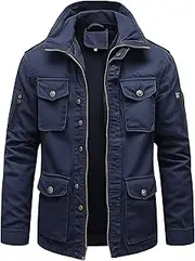 [Sumairah] Mens Field Jacket Military Inspiration Field Jacket Classic M-65 Field Jackets Navy Blue Exterior Pockets Hooded Outdoor Durable Materials Nylon Winter Jacket