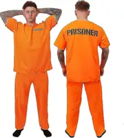 Adults Prisoners Convict Orange Prisoner Top Matching Orange Trousers Cops Robbers xi L