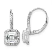 Sterling Silver Cheryl M Rhodium-Plated Brilliant-Cut And Asscher-Cut Cz Leverback Earrings