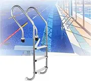 3 Steps Swimming Pool Ladder,Stainless Steel,for in Ground Swimming Pool Weight Capacity 550 Lbs,Easy to Assembly(3-steps1.5mm)