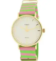 TIMEX 2906 Fairfield White Dial Green Pink Ladies Nylon Watch