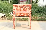 floral pattern bone inlay bedside table ,bone inlay bedside ,pink table