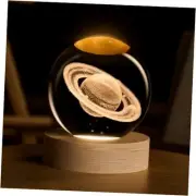 Crystal Ball, 2.4 inch Decorative Quartz Glass Ball Sphere with Wooden Saturn