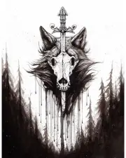 Wolf Dagger Skull surrealism art Ink wash print Framed Poster 200gsm paper