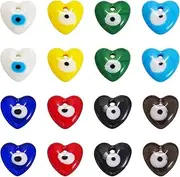 Craftdady 16 pcs Flat Heart Evil Eye Lampwork Pendants Handmade Love Shape Turkish Evil Eye Glass Dangle Charms for DIY Craft Bracelet Anklet Choker Jewelry Making Decor, Metal, No Gemstone