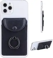 Finger Ring and Cell Phone Stick on Wallet Card Holder Phone Pocket for iPhone, Ultra-Slim Self Adhesive Credit Card Holder Wallet Cell Phone Leather Wallet Grip Kickstand for Smartphon (Finger Ring)