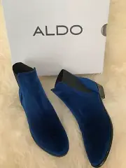Aldo Women's 6 Ankle Boots Navy Black Nydia Velvet Low Flat Booties Shoes $85