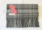 John Hanly - 100% Lambswool Scarf - Black, Gray, and Tan - 12" x 59" - NWT