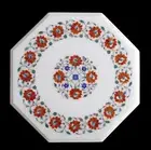 18" Carnelian Stone Inlay Coffee Table Top Octagon Marble Patio Side Table Decor