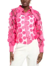 Gracia Statement Collar Puff Sleeve Button-Down Top