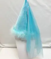 New Fairy Finery Blue Velvet Play Princess Veil Feather Hat No Droop