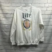 Retro Print Miller Lite Sweatshirt Crew neck Unisex Large NEW w. Tags White