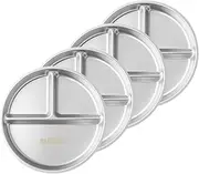 ZXBMS Stainless Steel Kids Plates Set of 4 – 8" Divided Toddler Plates for Portion Control – Metal Baby Plate for Balanced Meals – Reusable Dinnerware for Home, School, Camping