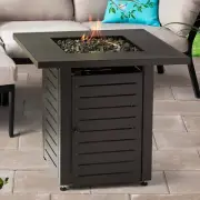 Fire Pit Table Lava Rock Square 50000 BTU Propane Gas Metal Lid Protective Cover