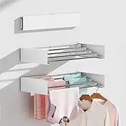 Wall Mounted Clothes Drying Rack,Collapsible Drying Racks for Laundry,Extending Laundry Rack,Wall Mount Laundry Drying Rack Folding Indoor,60lbs Capacity (4 Drying Rods, White 23.6")