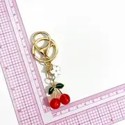 Cherry Bead Alloy Bag Charm / Keyring (Various Designs) A121 & B79 -Set of 2 - Charm & Keyring - Red - One Size
