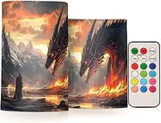 XYMZR Flameless Candles Dragon Fire Warrior River with Remote Set of 2 - No Batteries Included, 3” Diameter Battery Candles Flickering with Timer, LED Pillar Votive Candles for Outdoor Indoor