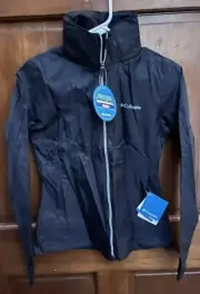 Columbia Switchback Black Lightweight Hooded Rain Jacket Zip Pockets Vented XS
