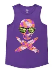 Wonder Nation Boys Tank Top MEDIUM (8) Purple W Skull Feathers Camo Glasses