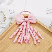 Namzi 2Pcs Curly Ribbons Hair Ties Bow Elastic Rubber Bands Grosgrain for Hair Elastic Colored Hair Bands Ponytail Holders (Pink)