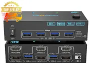 KVM Switch Dual Monitor 4K 144Hz 8K 60Hz HDMI DP 2 PC 4 USB 3.0 w/ Remote