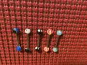 Stainless Steel Tongue Ring Lot Of 5 Multicolored