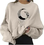 [Generic] Lightweight Womens Sweatshirt Short Crewneck Long Sleeve Print Blouse Pullover Top Pocket Hoodies Women