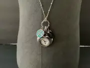 Chico's Heart Shaped Pendant Watch, Long silver tone chain w/ trinkets new w/tag