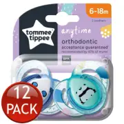 12 x Tommee Tippee Orthodontic Soother Anytime 6-18 Months Dummy Pacifier 2 Pack