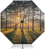 [PDZRMY] UV Protection Travel Umbrella Forest Landscape Sunrise Compact for Rain and Sun - Auto Open and Close UPF 50+ Windproof Portable 46” Sun Umbrella for Women and Men