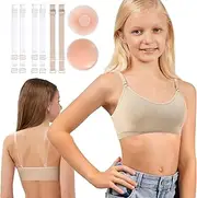 [iMuchic] Dance Bra for Girls, Pad Seamless Wireless Elastic Bras with 2 Pair Adjustable Replace Clear Straps Silicone Covers