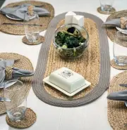 Verona Oval Woven Jute & Cotton Braided Table Runner, Size -13 x 36 Inches, C...
