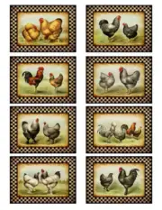 Vintage Grunge Primitive Checkered Roosters Labels Waterslide Decals BIR831