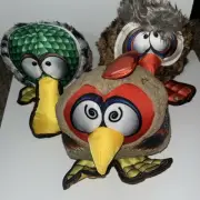 3 Happy Tails Loonies Double-Stitched Zany CHICKEN Dog Toy Reinforced 8" Plush