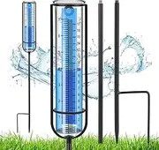 Richene Rain Gauge Upgrade, 7" Capacity Glass Rain Gauge Outdoor-Detachable Rain Guage with Lengthen Stake Best Rated for Yard, Lawn & Garden(Dual Scale)