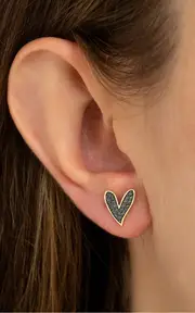 [Charms Company] Heart Stud 14K Yellow Gold Black Diamond Earrings