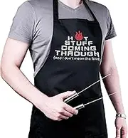 Premium Quality Cooking Apron – Funny Apron - Chef Apron – BBQ Apron – Hot stuff coming through, Black, colorsize, Black, oversize