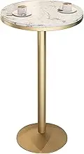 Round Bar Table Metal Iron, High Top Table Bistro Cocktail Table White Top with Gold Leg and Base, Dining Table Cocktail Table Small Modern Accent Nightstand Table(Height 75cm/2.5ft)