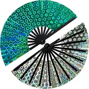 prario 1Pcs Boots on The Ground Fan, 2025 New Line Dance Popping Fan,Holographic Diamond Green Laser Colors Hand Fan,Clap Fans for Line Dancing,Clack Handheld Large Folding Hand Rave Fan