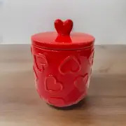 Valentine Red Embossed Heart Multipurpose Canister Cookie Jar 45 oz - 8” NEW!