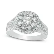 1.5 CT. T.W. Princess-Cut Natural Diamond Frame Multi-Row Antique Vintage-Style Engagement Ring in Solid 14K White Gold