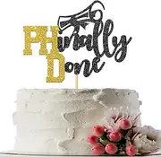 Phinally Done Cake Topper Congrats Grad Sign Cake Decor You Did It PHD Degree College Graduation Party Decor Supplies Black & Gold Glitter