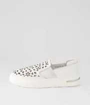 New Django & Juliette Willett White Leather Elastic Sneakers Womens Shoes Casual