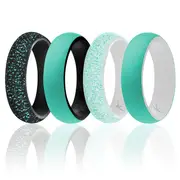 Silicone Wedding 2Layer Ring Set - Turquoise by ROQ for Women - 4 x 11 mm Ring