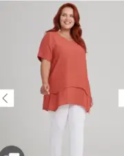 NEW VIRTUELLE TS 16 S plus terracotta layered crepe look short sleeve TUNIC top