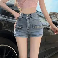 在飛比找樂天市場購物網優惠-網紅高腰顯瘦牛仔短褲女夏季韓版小個子超火緊身百搭包臀超短熱褲