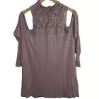 Paper + Tee Womens Plus Size 1X Mauve Crochet Blouse Top Cold Shoulder New W Tag