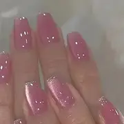 KAVI' S 24pcs French Tip Stick on Nails Cat Eye Press on Nails Purple Nude Gradient Glitter Fake Nails Ballerina Acrylic False Nails Jerry Glue for Women Girls Nail Art